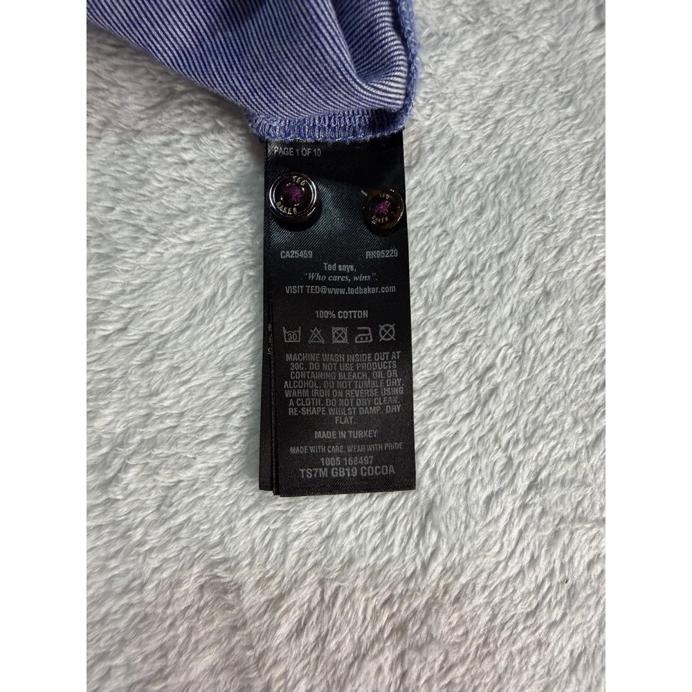 Ted Baker Mens Blue Micro Stripe Polo Shirt Short Sleeve Purple Trim Size 4 L - Picture 9 of 10